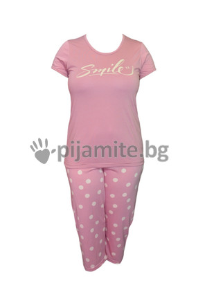 Българска дамска пижама с къс ръкав и 7/8 панталон в нежен прасковен цвят, 82671